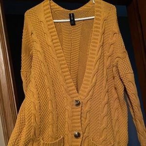 Agnes & Dora cable knit boyfriend cardigan mustard
